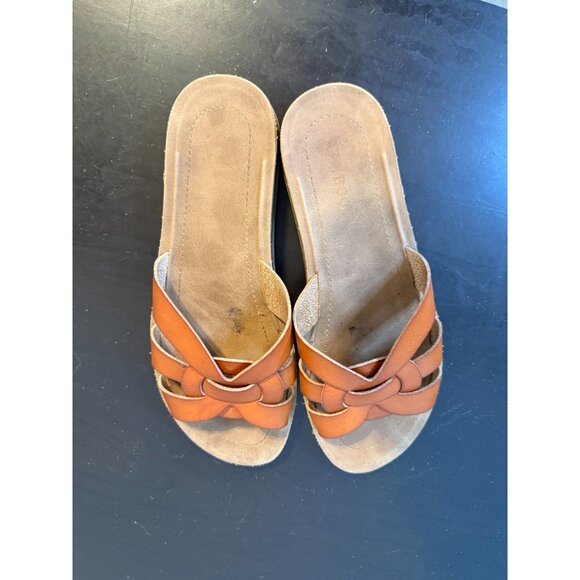 Bamboo Womens Brown Leather Sandals Slip On Slides Size 7.5 - Picture 2 of 3